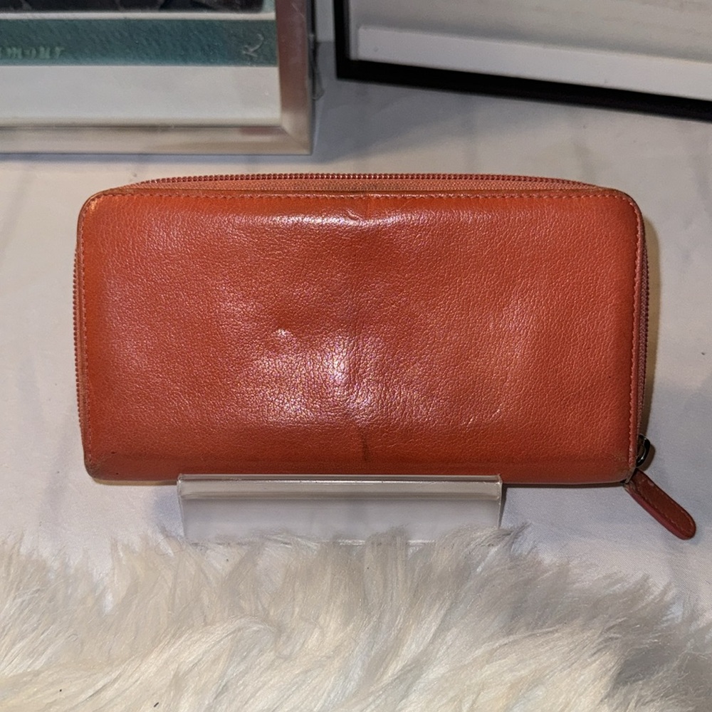 Authentic CHANEL Zip Around Long Wallet Purse Camellia Leather Orange GUC - Picture 4 of 12